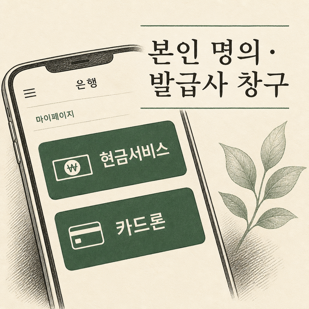 본인 명의 발급사 창구, 현금서비스와 카드론 버튼